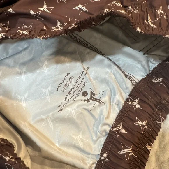 🟡5/$25 DEAL! Jeffree Star Unisex Brown Swim Trunks with Beige Stars - Picture 2 of 4